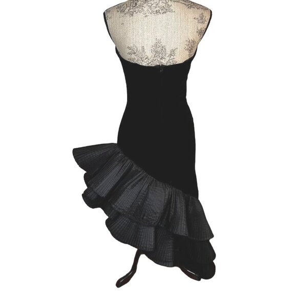 VTG Victor Costa Black Velvet Bustier Strapless 3 Pleated Ruffle Hem Gown Sz 6 - Picture 4 of 10